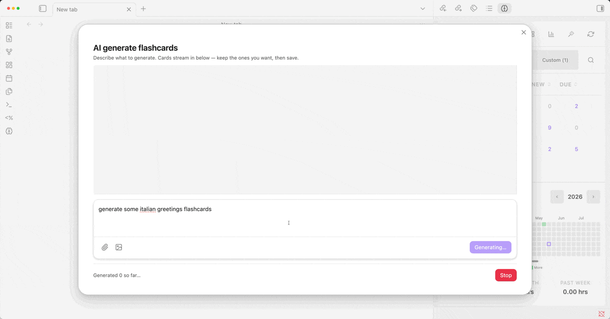 Generating flashcards with AI in DecksMD